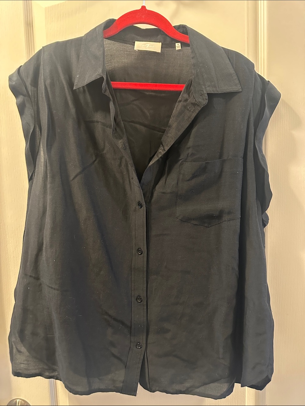 7 For All Mankind Black Sleeveless Button-Down Blouse